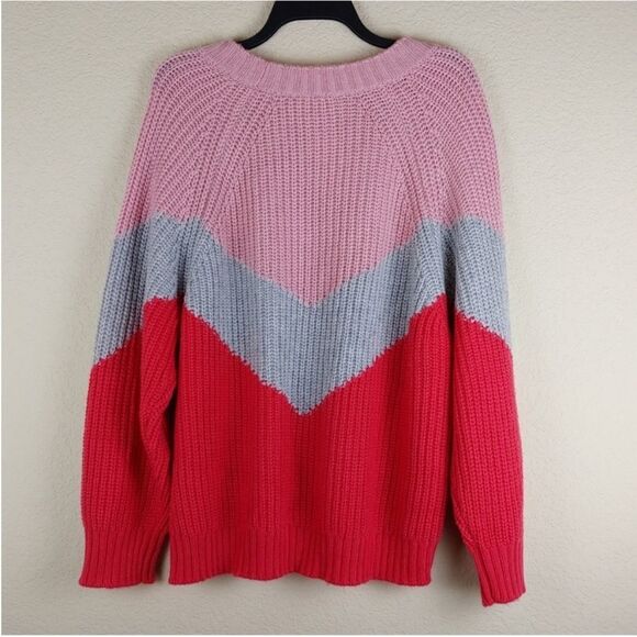 Splendid Loveland Colorblock Chevron Wool-Blend chunky knit Sweater size XL - Picture 4 of 7